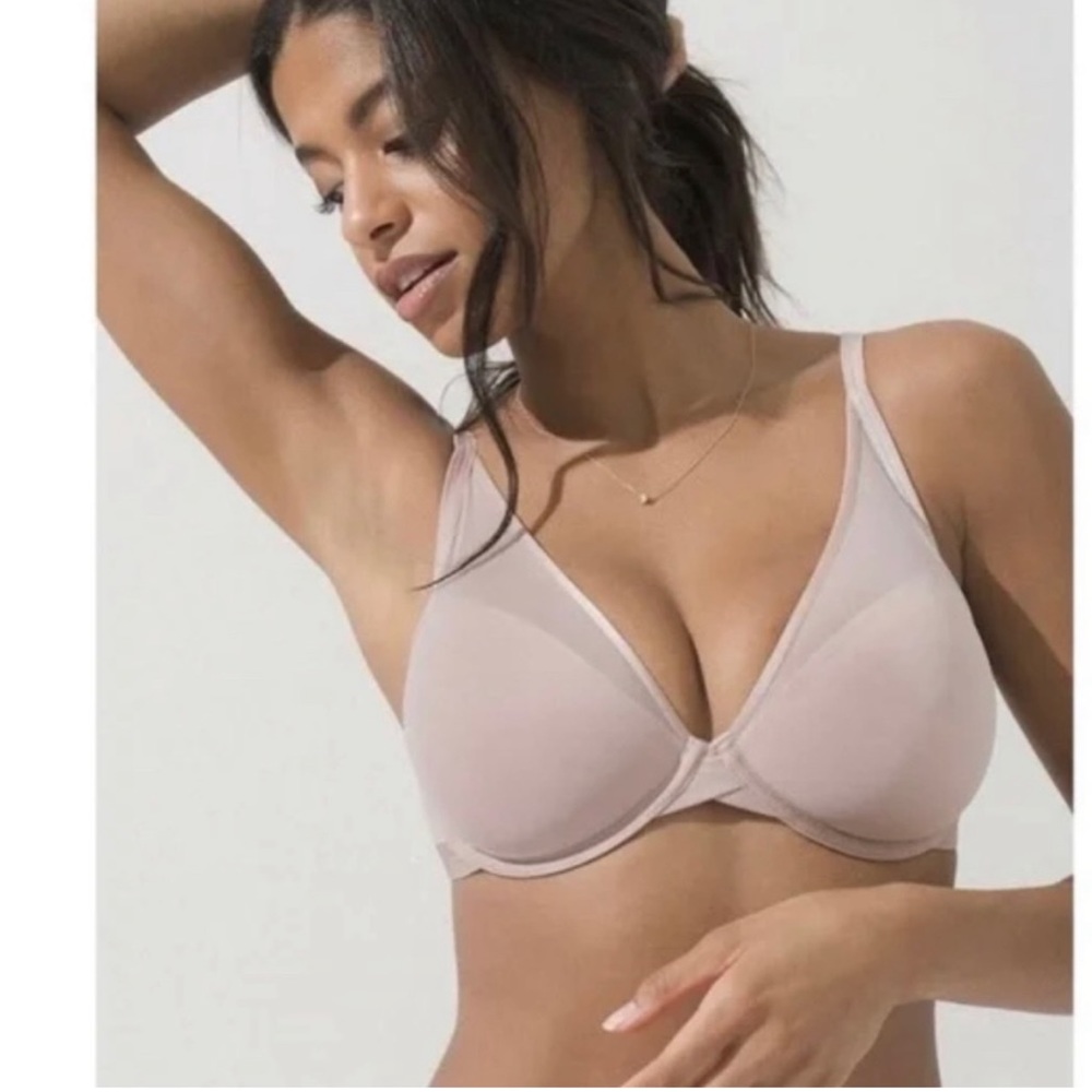 SOMA Lightest Lift Mesh Plunge Underwire Bra 34DD pink